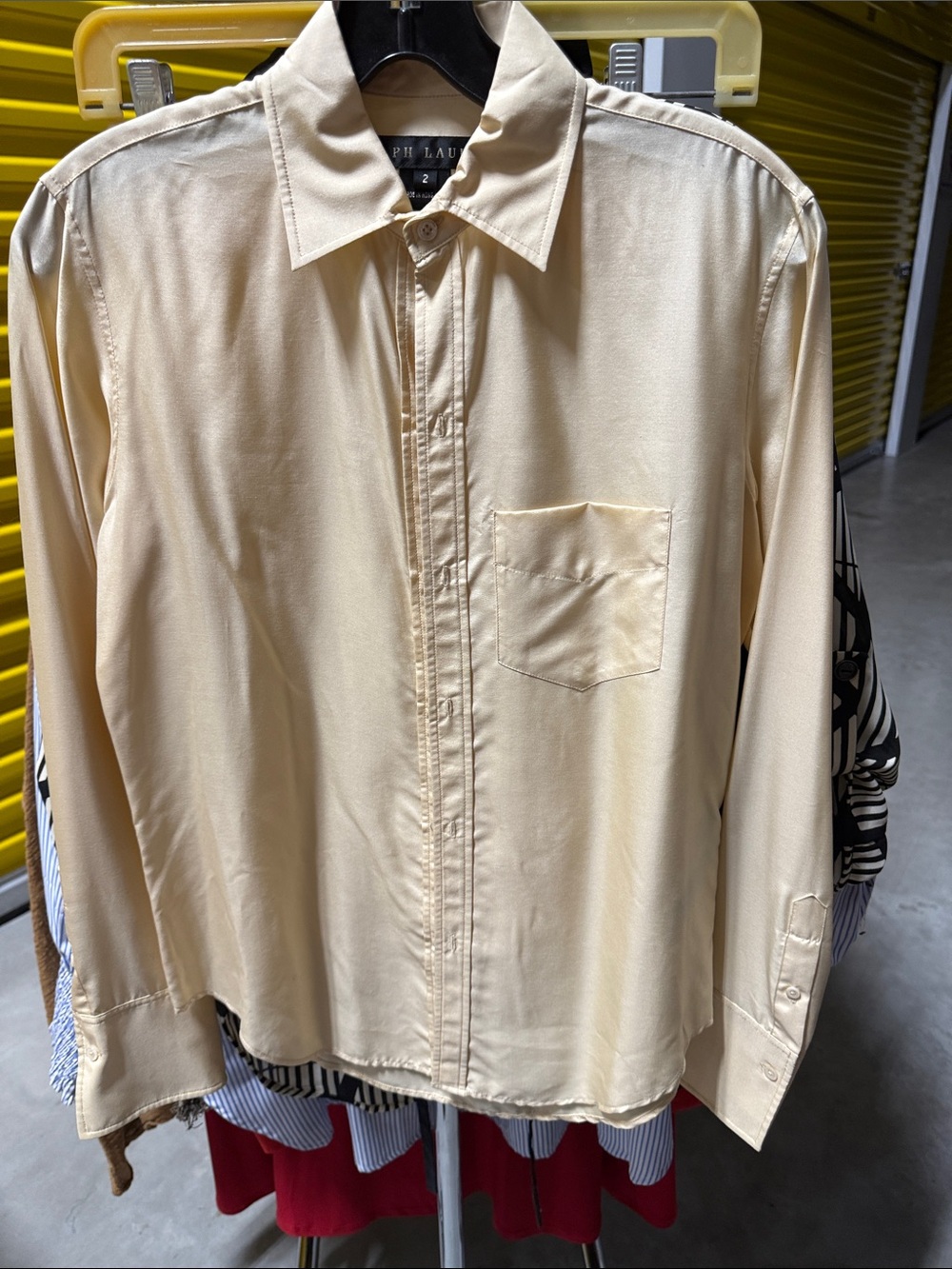 Ralph Lauren Light Cream Button-Down Long Sleeve Silk Shirt
